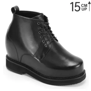 15CM / 5.9 Inches Taller - CMR CHAMARIPA Height Increasing Shoes Black Hidden Heel Shoes Leather Lace Up Elevator Shoes For Men