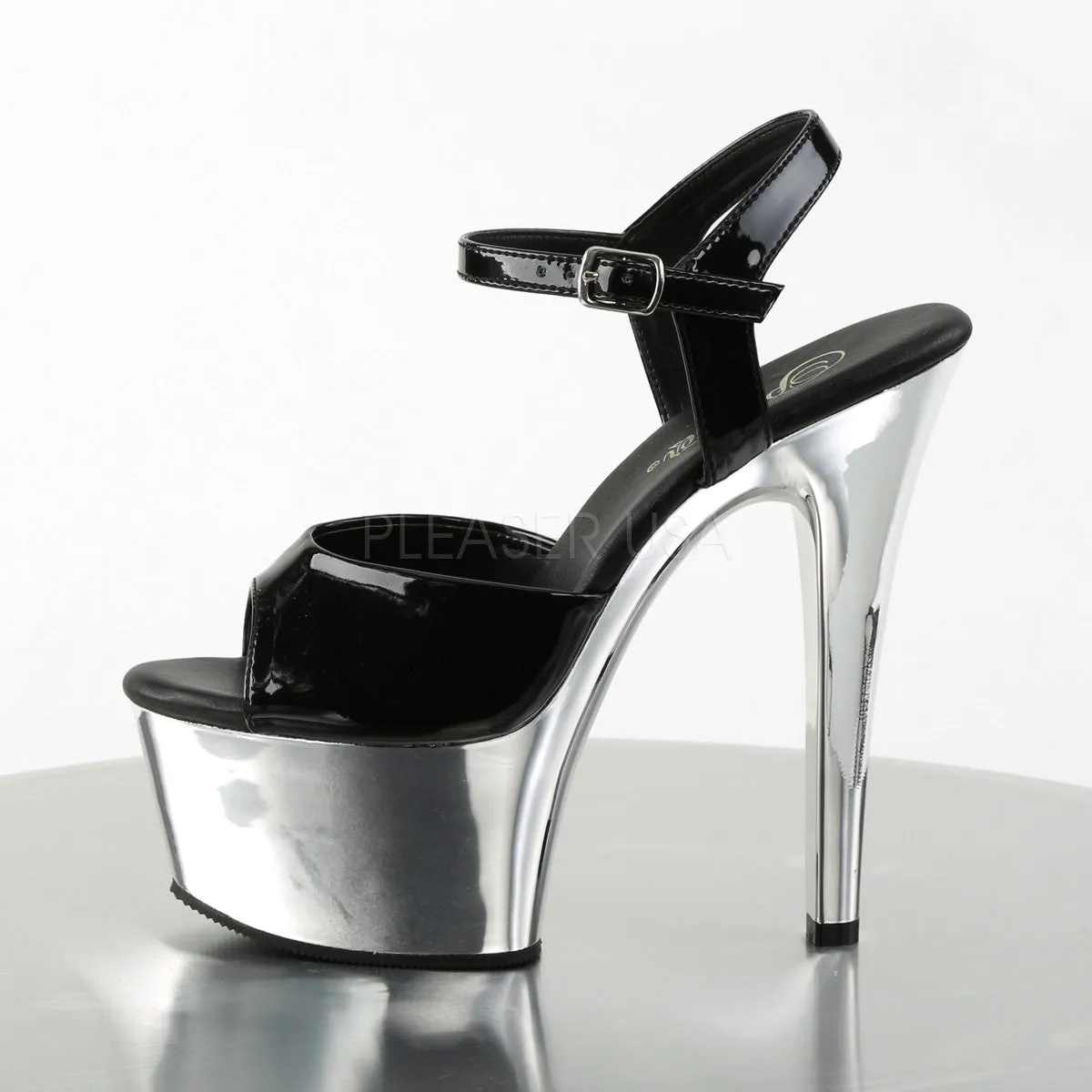 6 Inch Heel ASPIRE-609 Black Silver Chrome