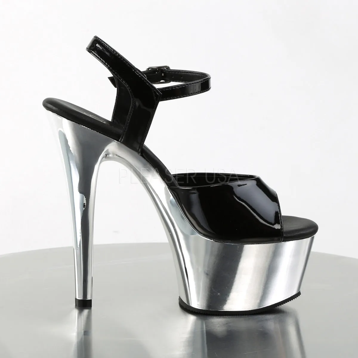 6 Inch Heel ASPIRE-609 Black Silver Chrome