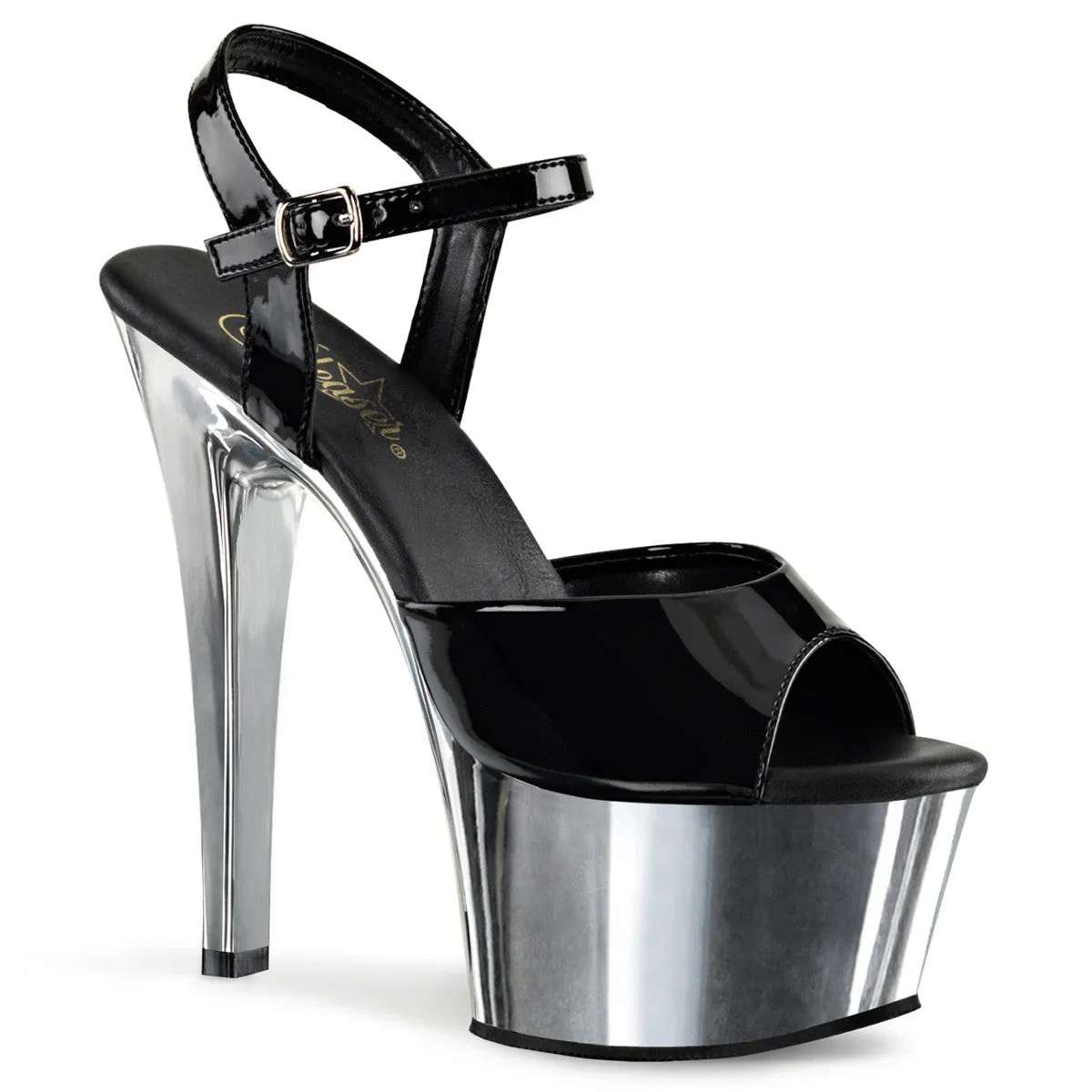 6 Inch Heel ASPIRE-609 Black Silver Chrome