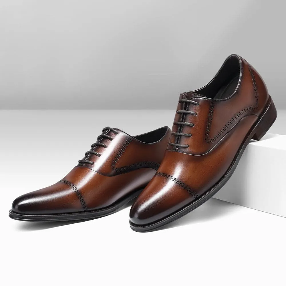 8 CM / 3.15 Inches CMR CHAMARIPA Brown Leather Height Increasing Shoes for Men - Elevator Heels Oxford Shoes