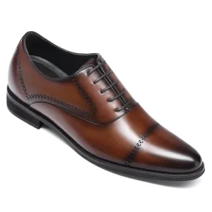 8 CM / 3.15 Inches CMR CHAMARIPA Brown Leather Height Increasing Shoes for Men - Elevator Heels Oxford Shoes