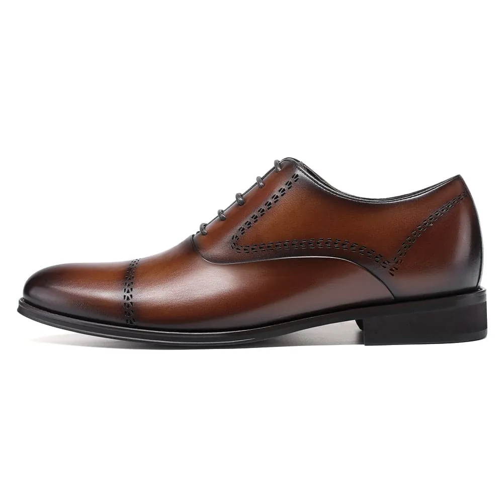 8 CM / 3.15 Inches CMR CHAMARIPA Brown Leather Height Increasing Shoes for Men - Elevator Heels Oxford Shoes