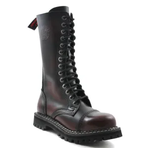 Angry Itch 14 Hole Combat Ranger Boots with Steel Toe Cap Burgundy Rub Off Leather