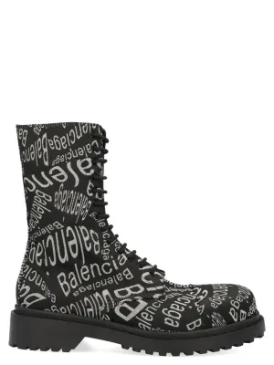 Balenciaga Logo Motif Combat Boots