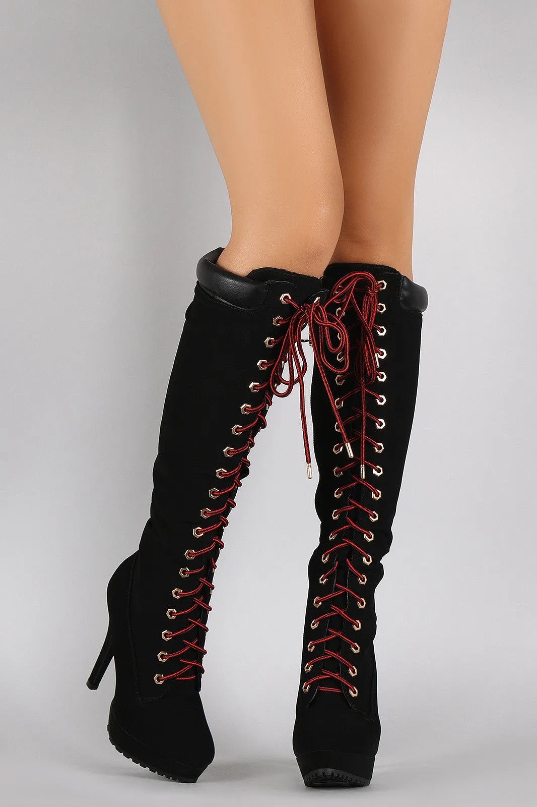 Bamboo Combat Lace Up Stiletto Platform Boots