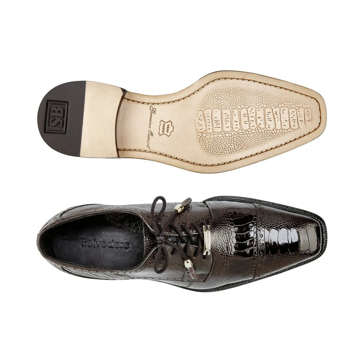 Belvedere Batta in Chocolate Genuine Ostrich Oxfords