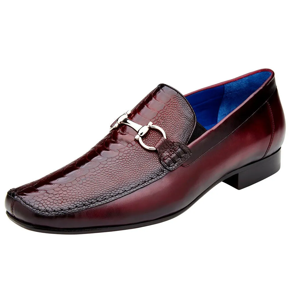 Belvedere Bruno Ostrich & Italian Calfskin Shoes Dark Burgundy Style N0-1026