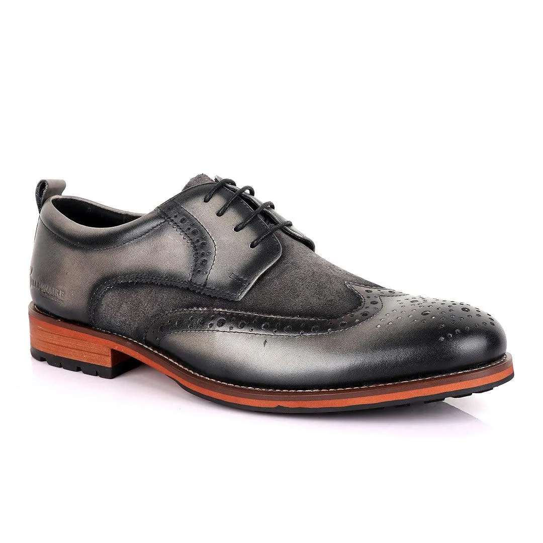 Billionaire Grey Oxford suede crest Leather Shoe