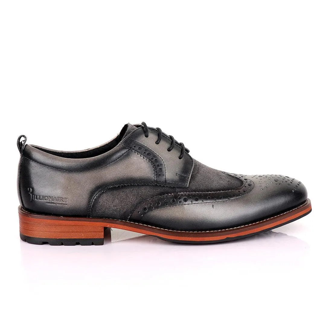 Billionaire Grey Oxford suede crest Leather Shoe