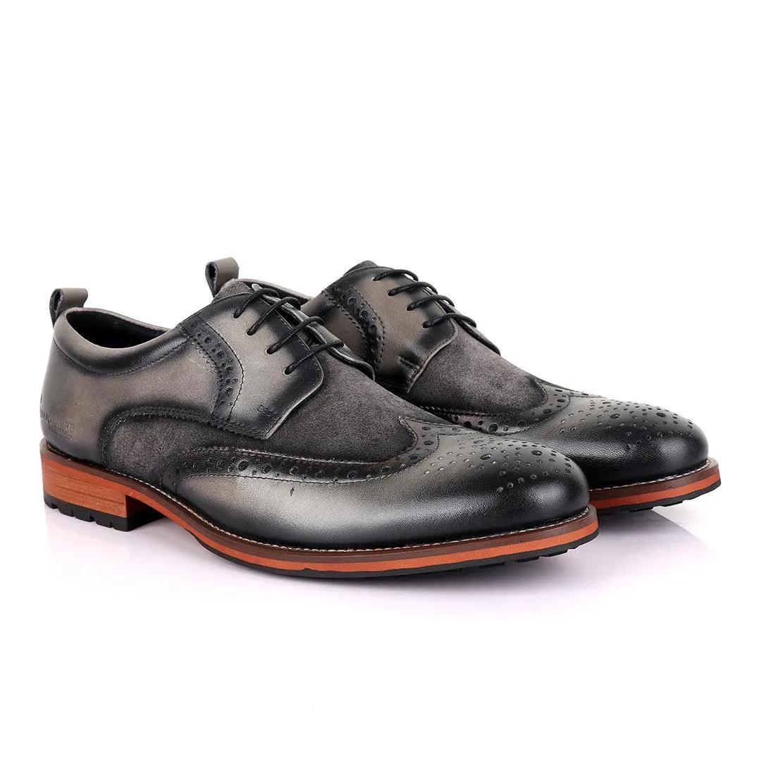 Billionaire Grey Oxford suede crest Leather Shoe