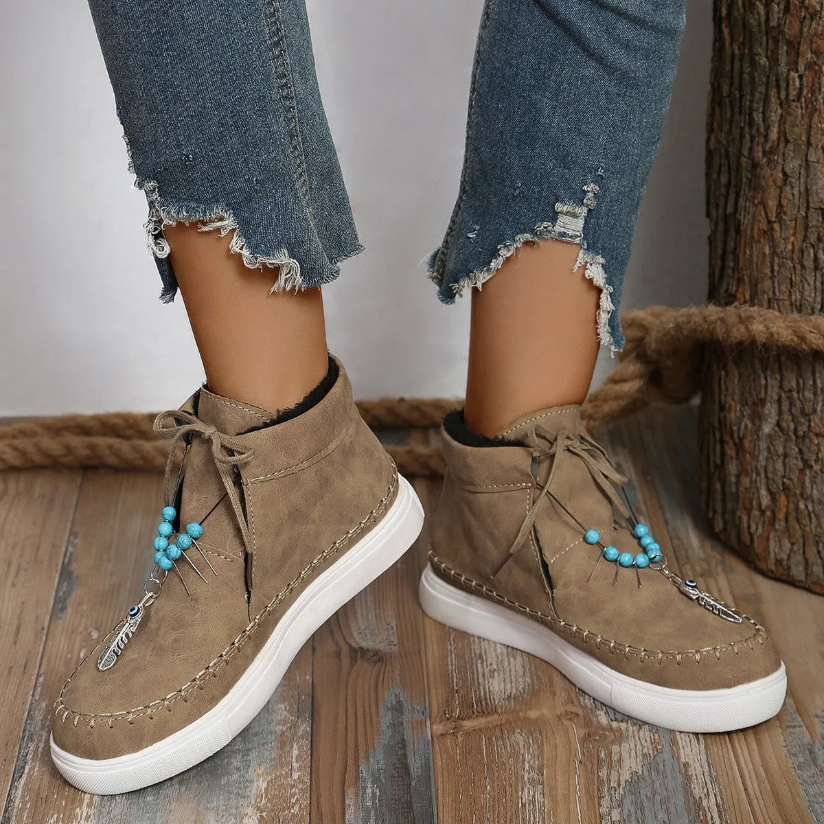 binfenxie  -  Tied Bead Trim Platform Sneakers