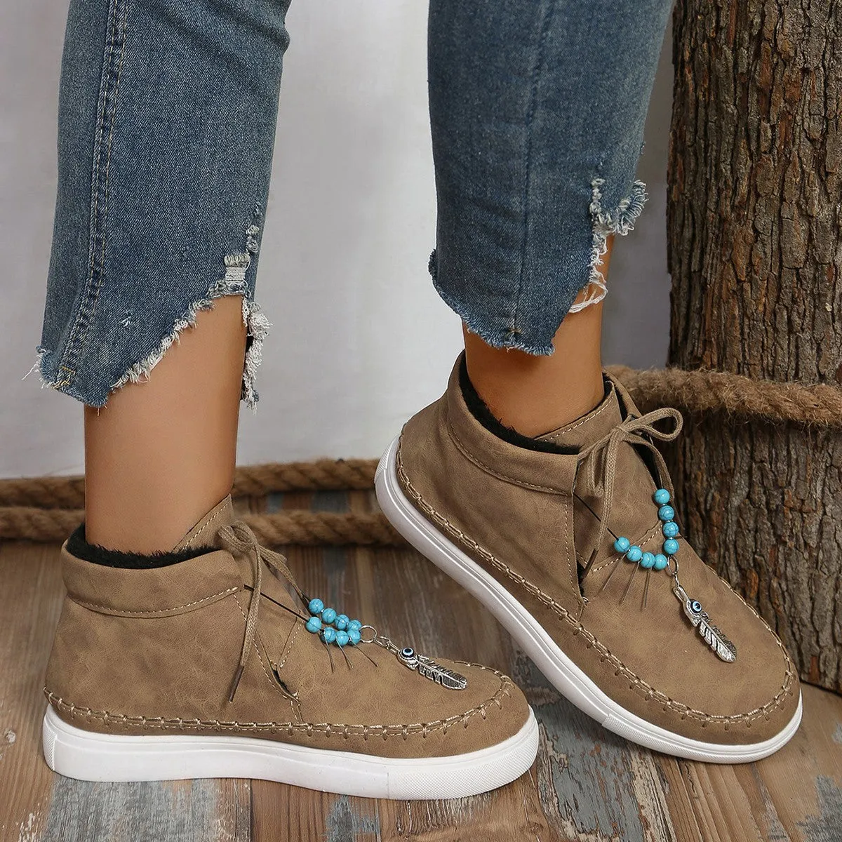 binfenxie  -  Tied Bead Trim Platform Sneakers