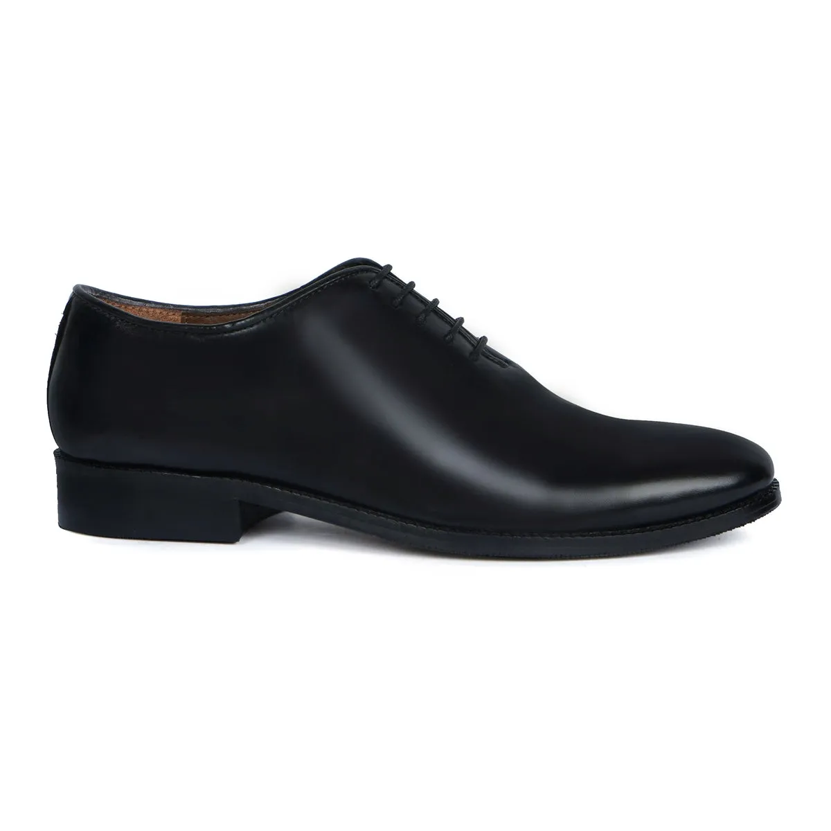 Black Hand Painted Leather Handmade Whole Cut/One-Piece Oxford Shoes For Men by Brune & Bareskin