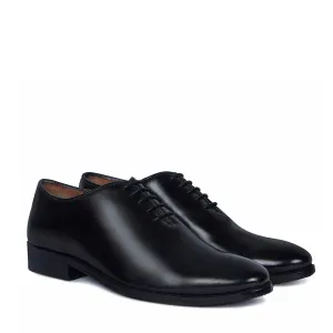 Black Hand Painted Leather Handmade Whole Cut/One-Piece Oxford Shoes For Men by Brune & Bareskin