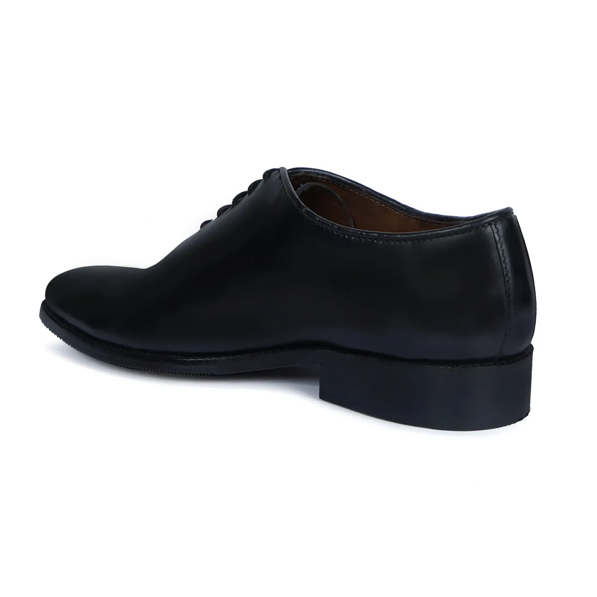 Black Hand Painted Leather Handmade Whole Cut/One-Piece Oxford Shoes For Men by Brune & Bareskin