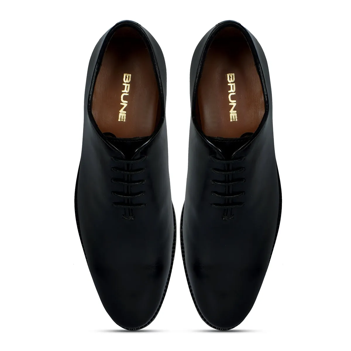 Black Hand Painted Leather Handmade Whole Cut/One-Piece Oxford Shoes For Men by Brune & Bareskin