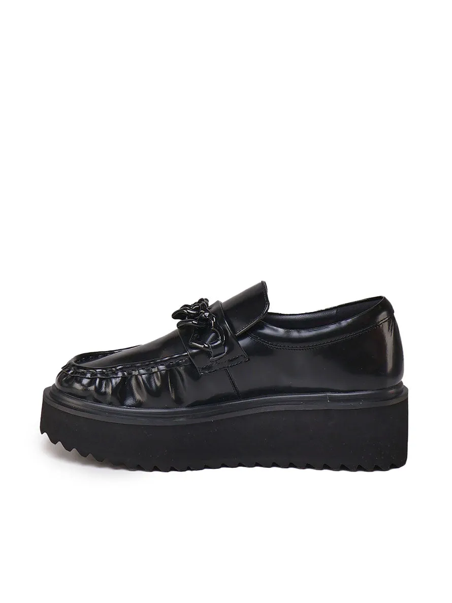 Black Leather Platform Loafers