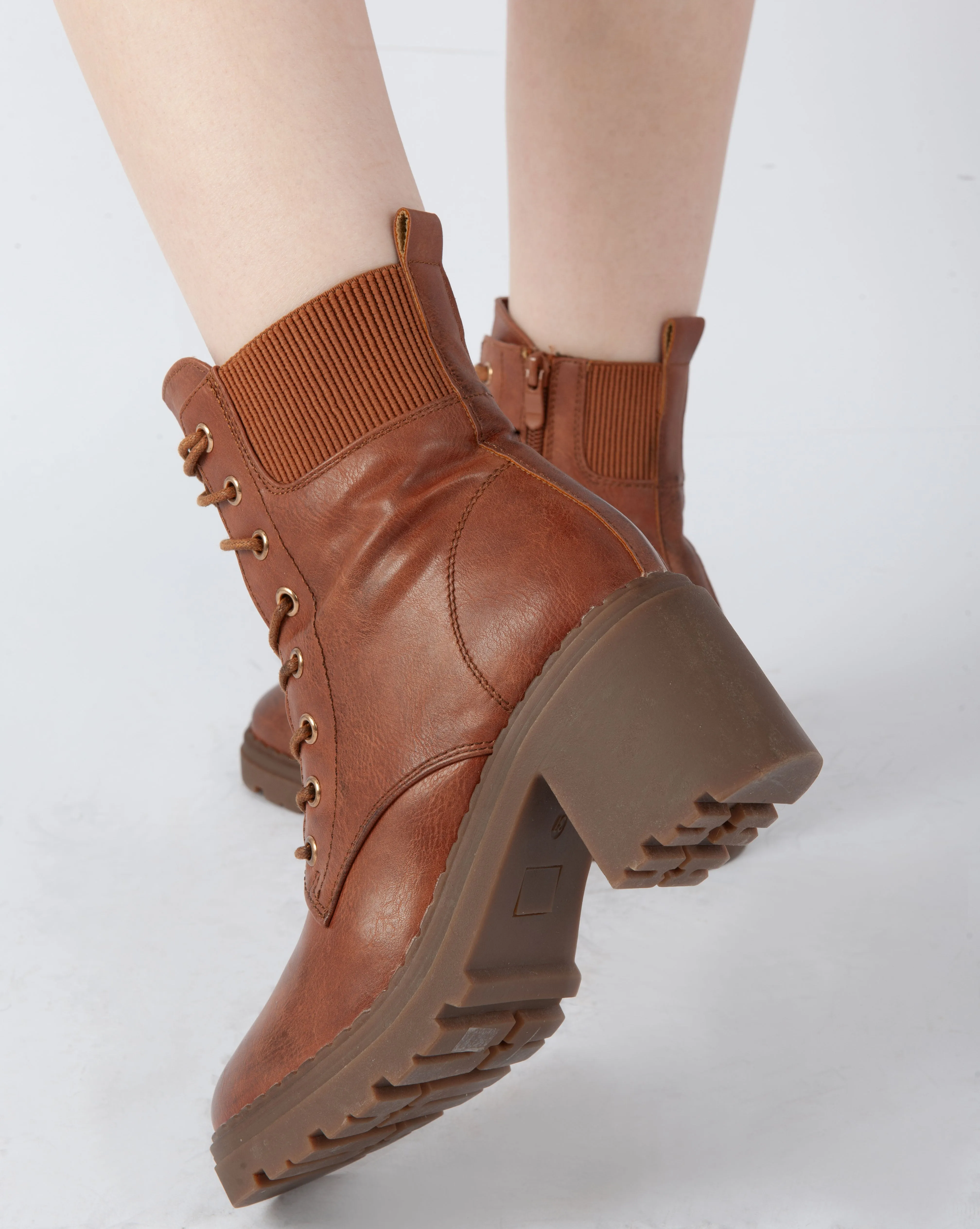 Block Heel Combat Boots - Camel