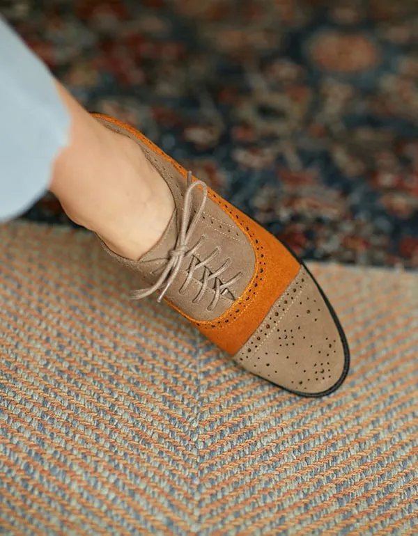 Brock Carved Suede Leather British Oxford Shoes