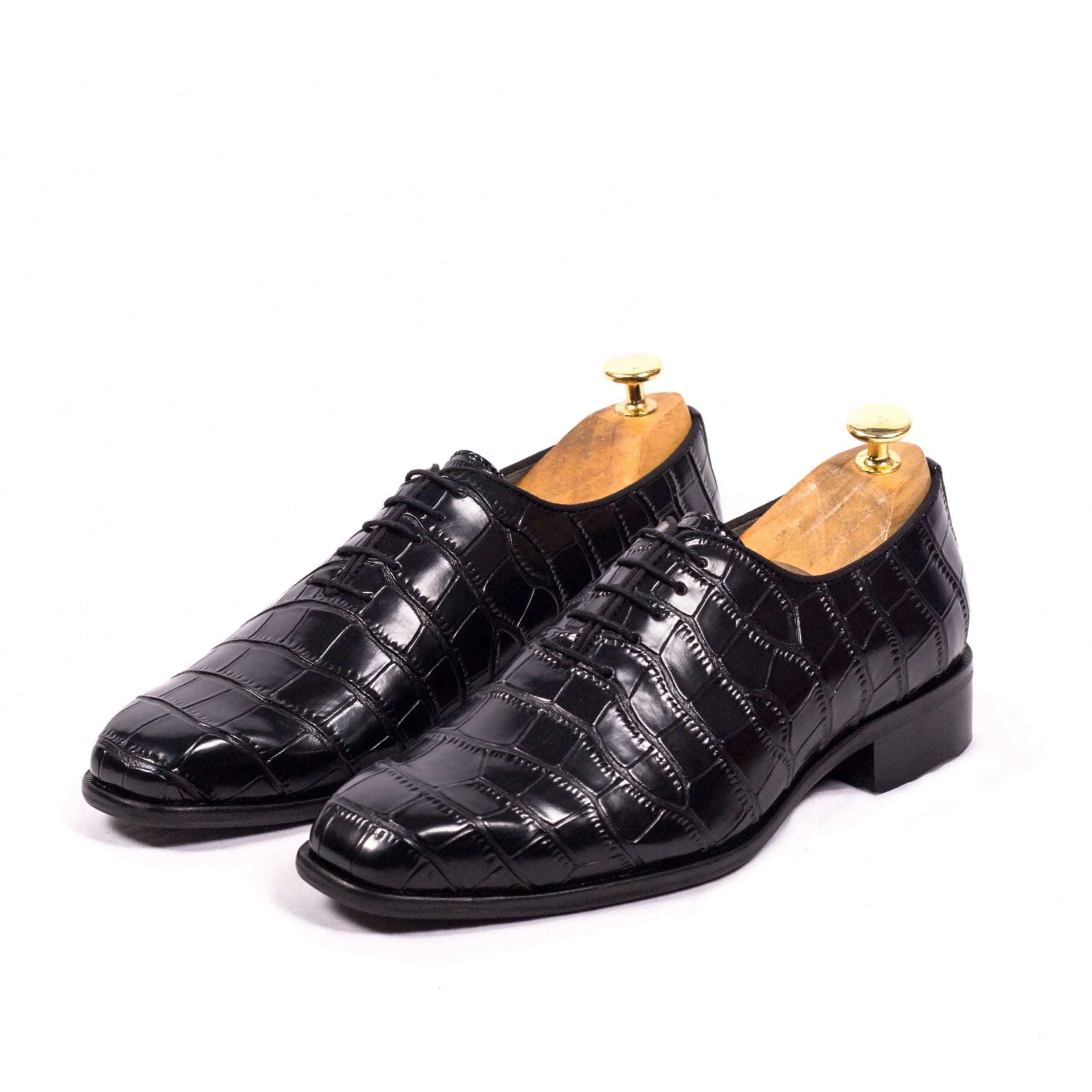 CAIMAN | BLACK CROCO LACE UP