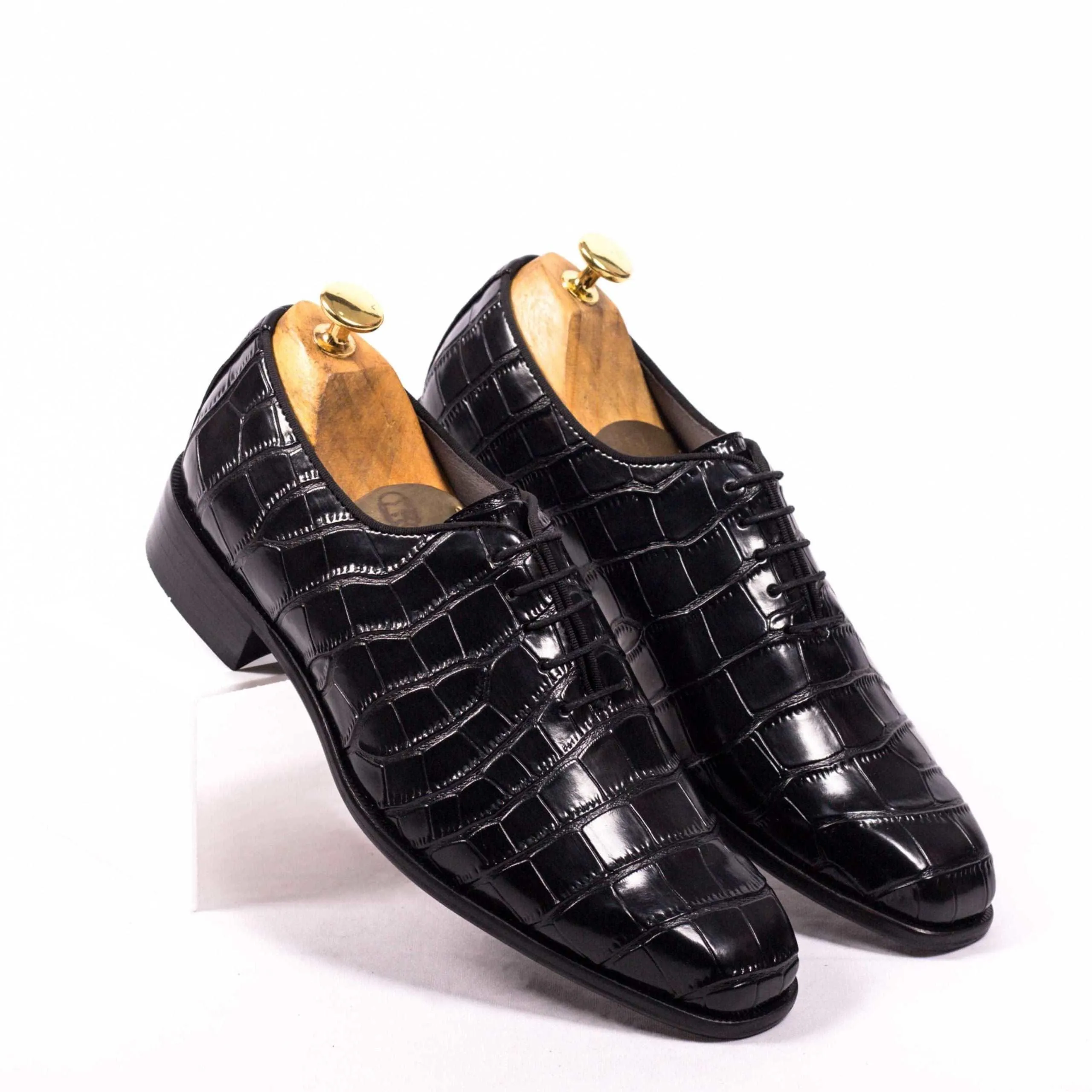 CAIMAN | BLACK CROCO LACE UP