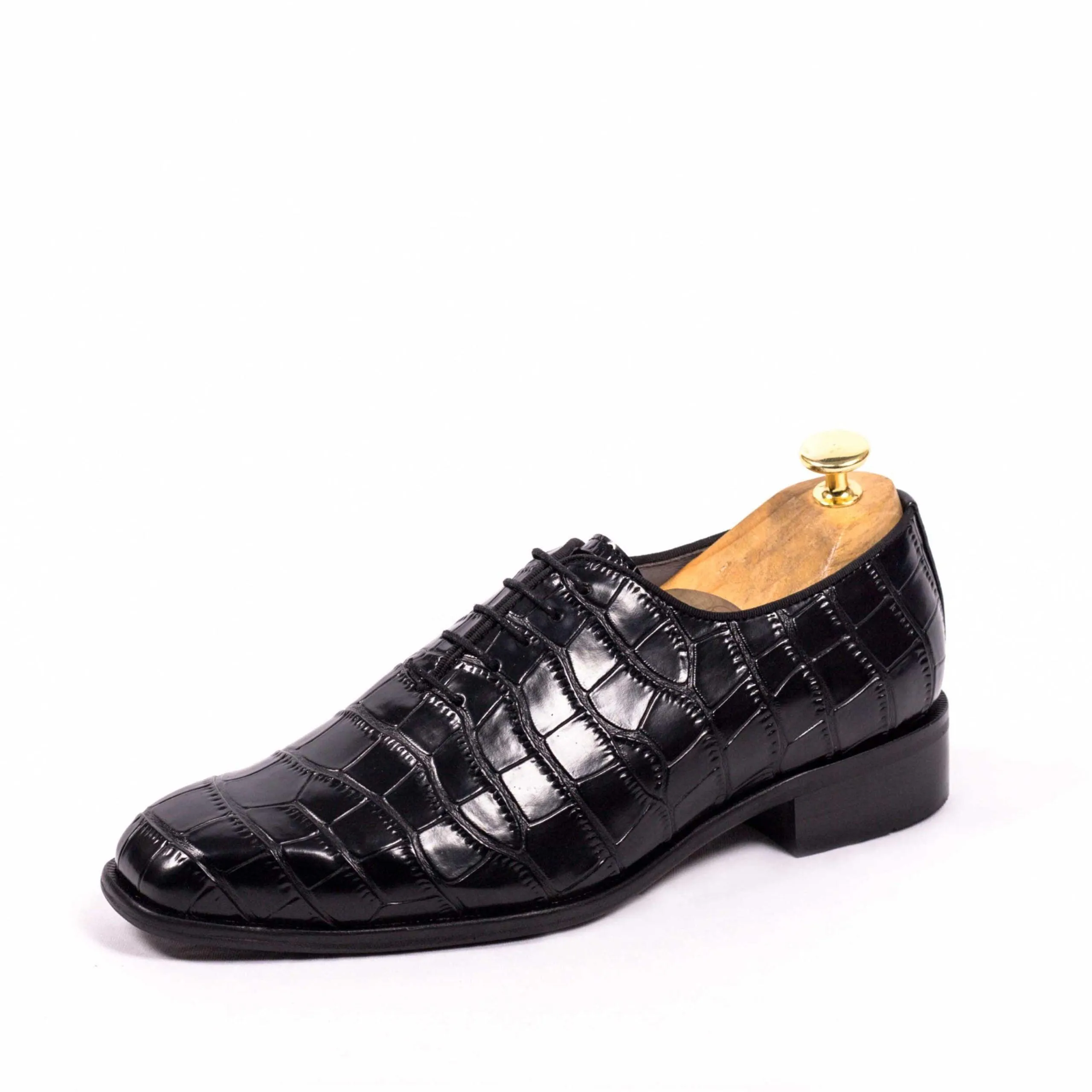 CAIMAN | BLACK CROCO LACE UP