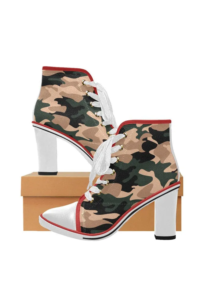 Camo Kicks Women's Lace Up Chunky Heel Ankle Booties (Model 054)