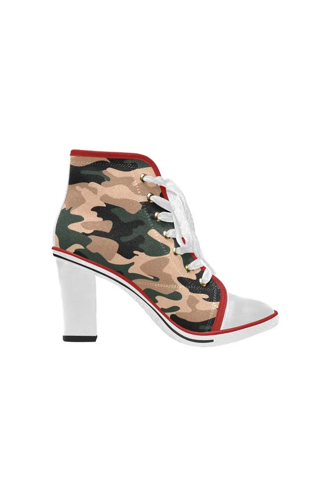 Camo Kicks Women's Lace Up Chunky Heel Ankle Booties (Model 054)