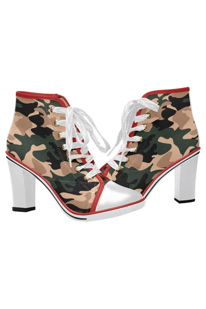 Camo Kicks Women's Lace Up Chunky Heel Ankle Booties (Model 054)