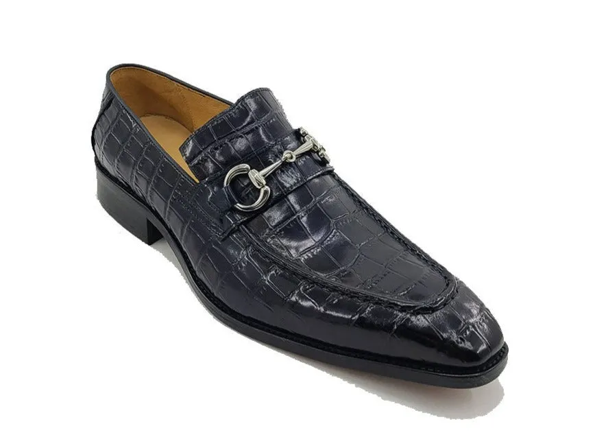 Carrucci Blue Embossed Leather Men's Dress Shoes Silver Buckle