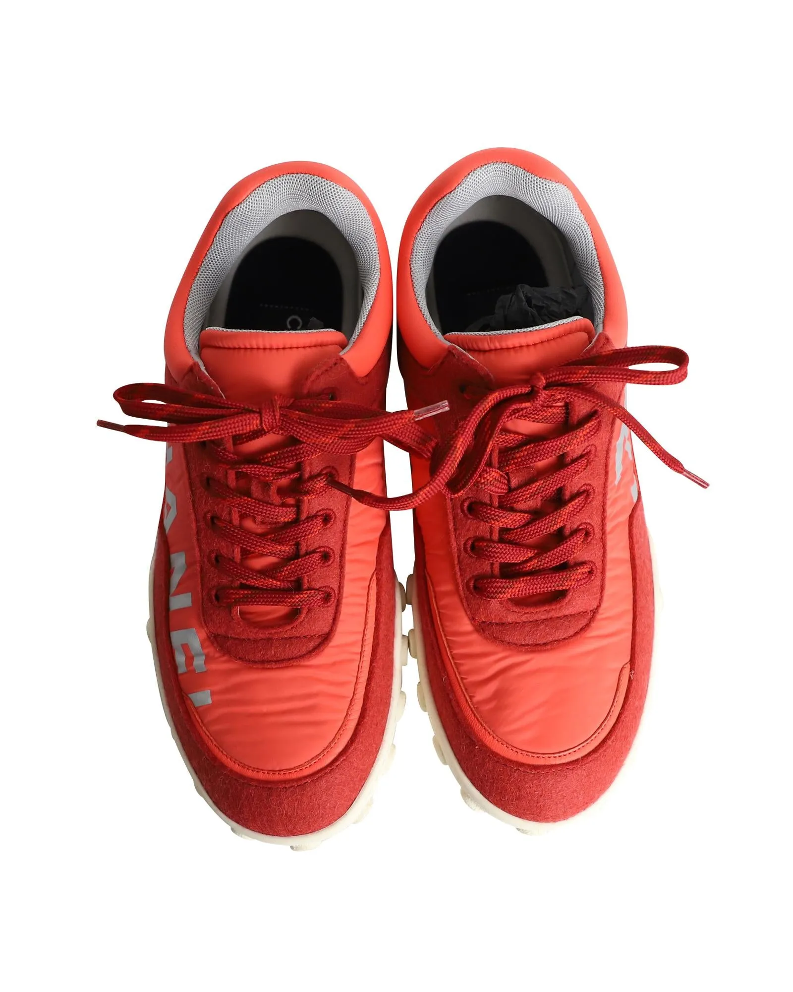 CC Logo Low Top Sneakers in Red and Neon Orange Leather and Fabric