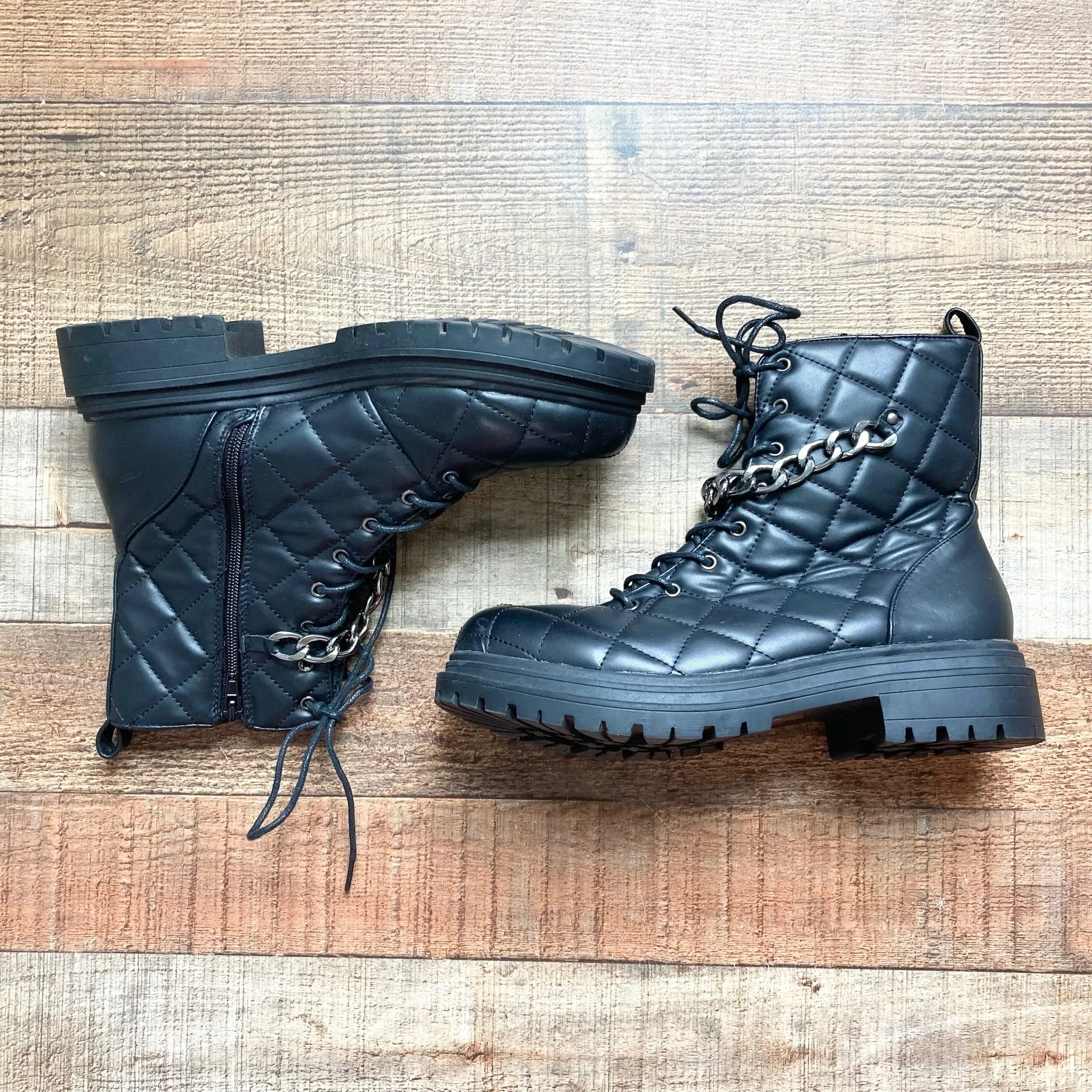 Chase and Chloe Black Chain Combat Boots- Size 8.5 (sold out online, see notes)