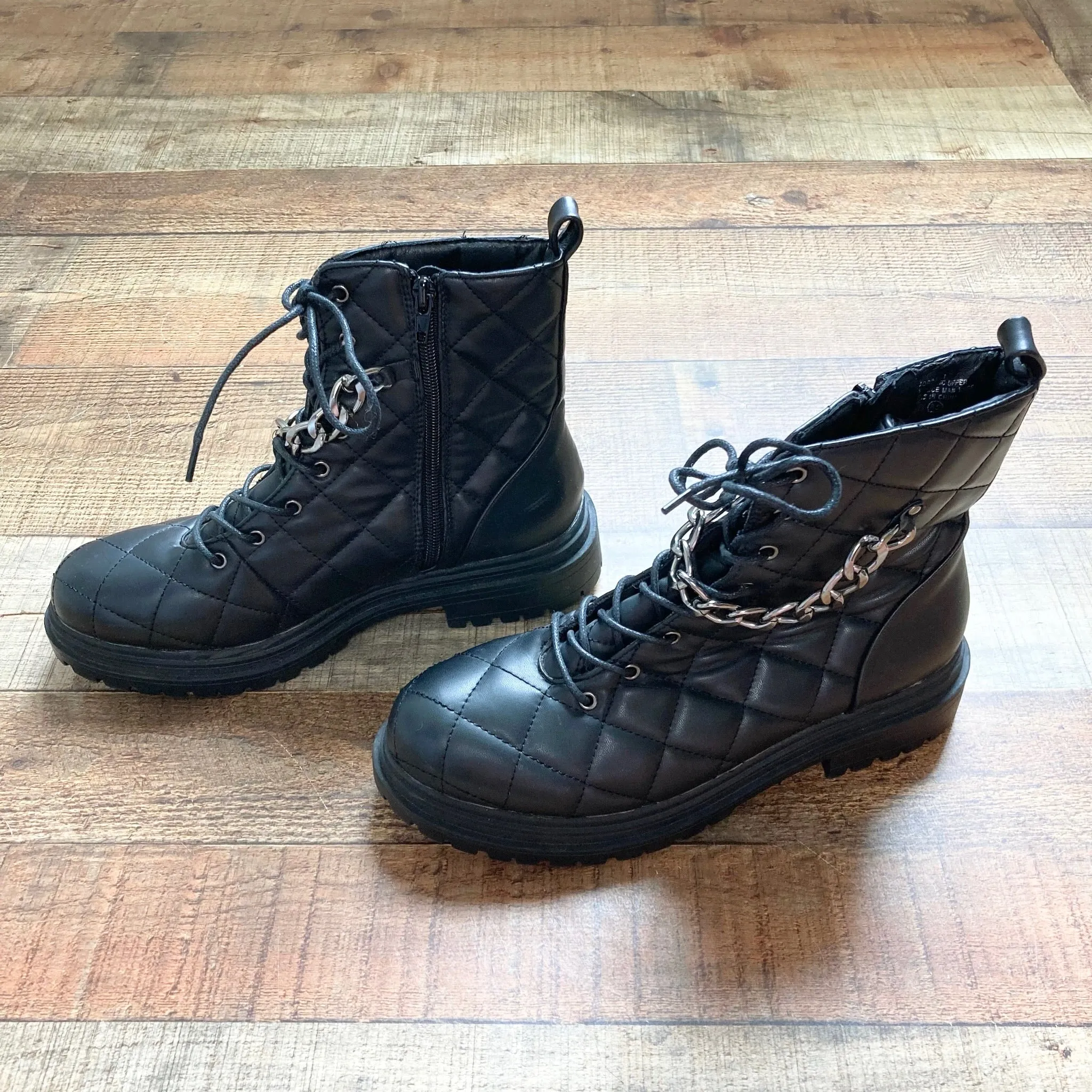 Chase and Chloe Black Chain Combat Boots- Size 8.5 (sold out online, see notes)