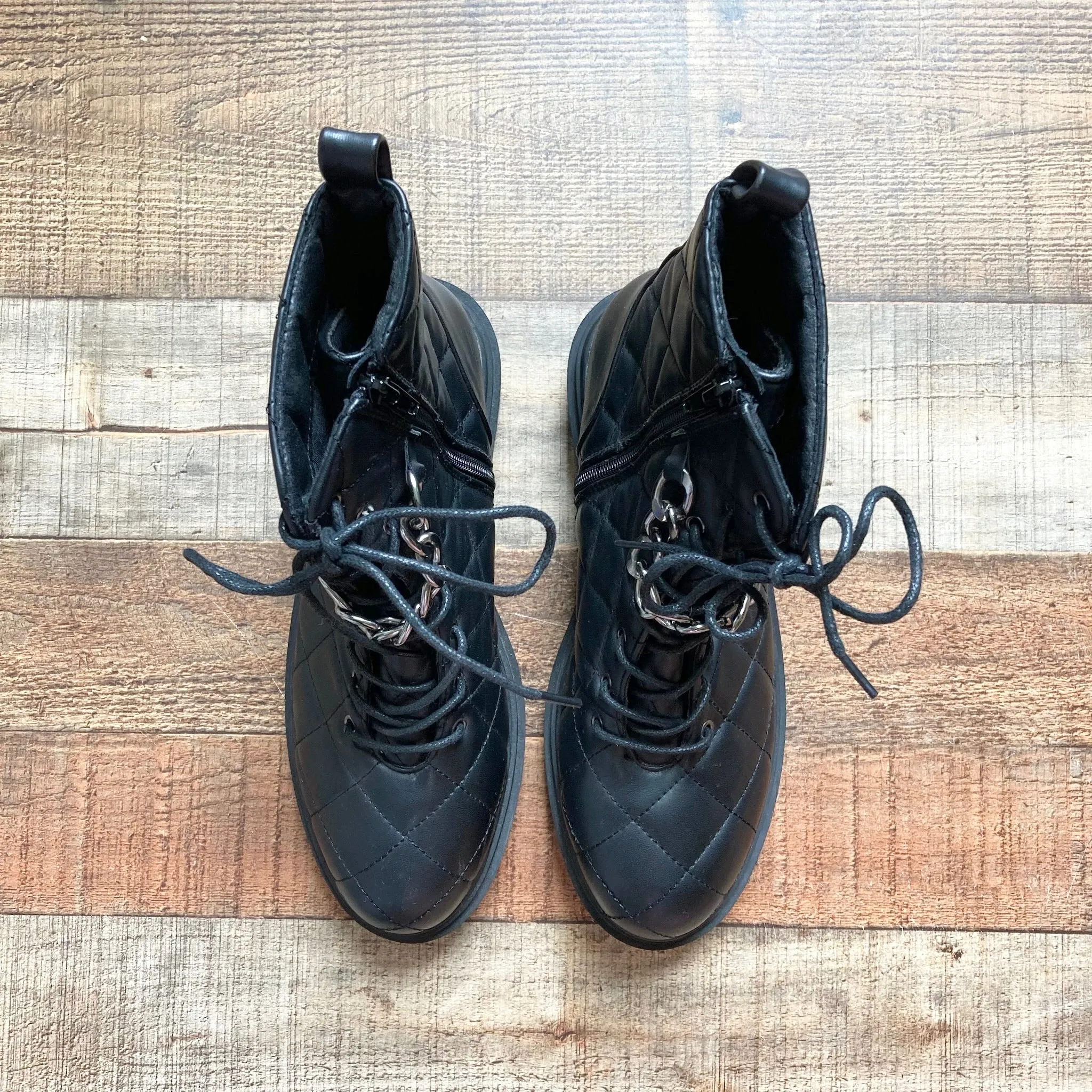 Chase and Chloe Black Chain Combat Boots- Size 8.5 (sold out online, see notes)