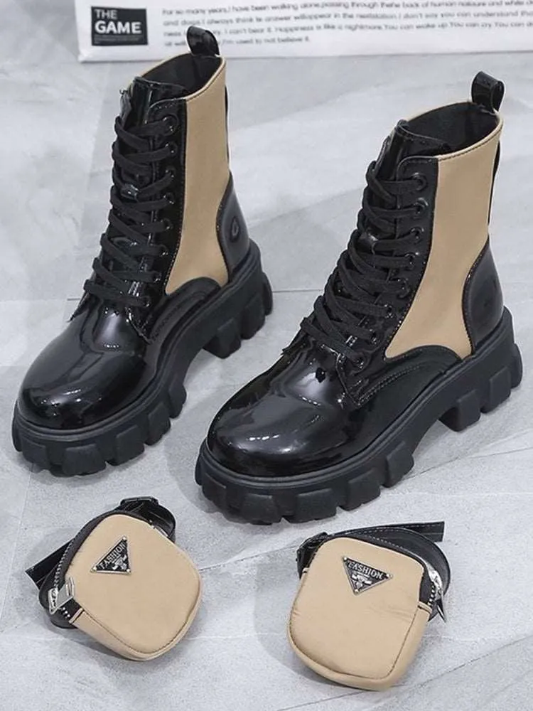 Chunky Block Heels Combat Platform Boots