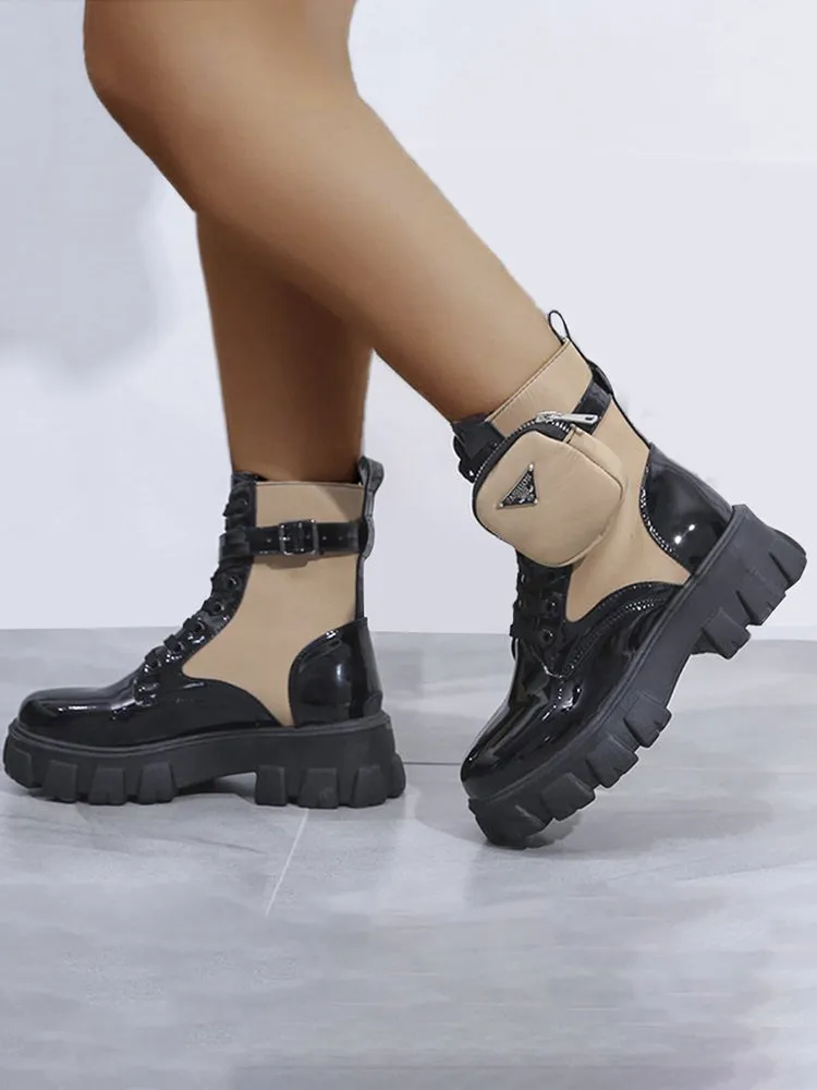 Chunky Block Heels Combat Platform Boots