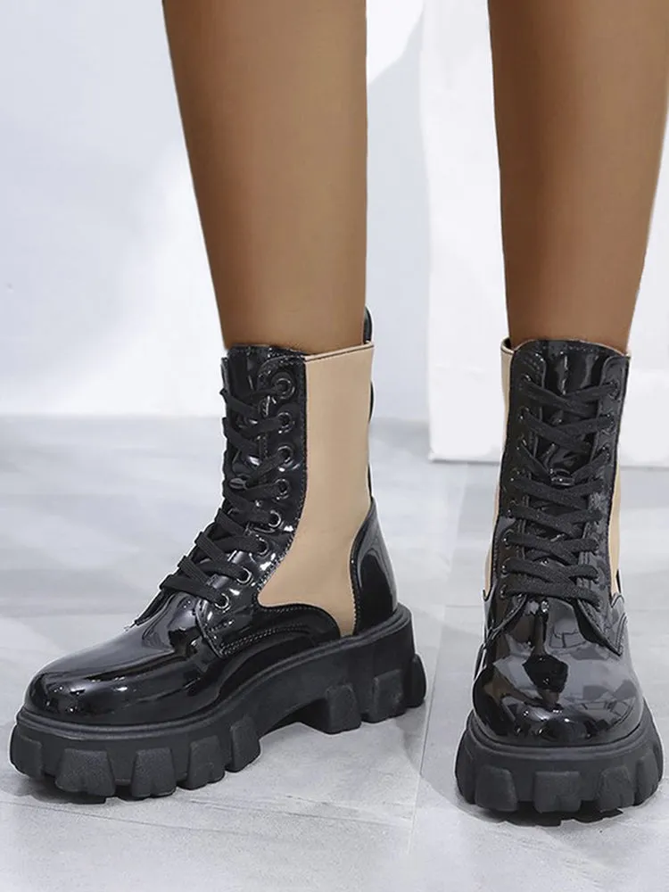 Chunky Block Heels Combat Platform Boots