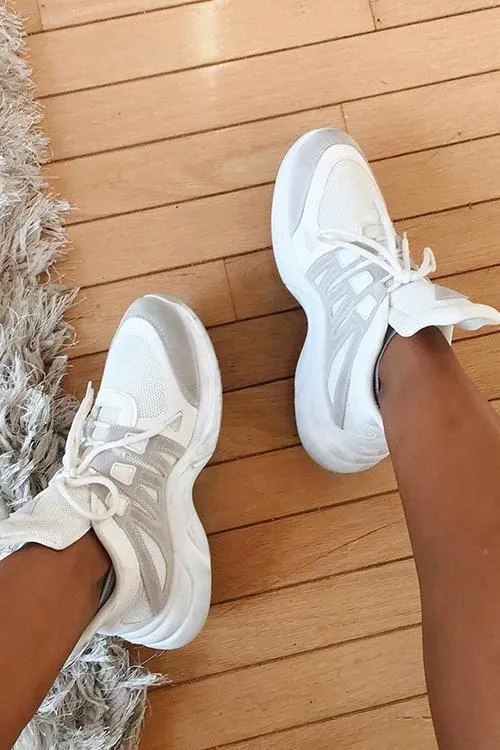 Chunky Mesh Two Tone Lace Up Sneakers