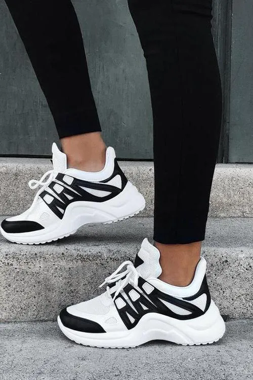 Chunky Mesh Two Tone Lace Up Sneakers