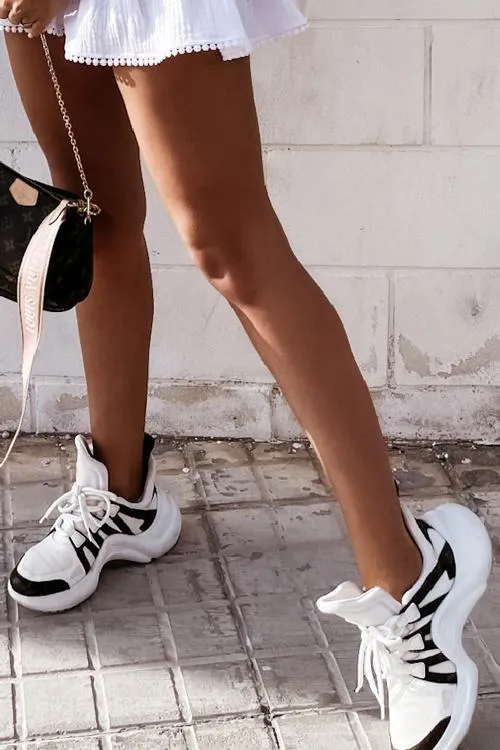 Chunky Mesh Two Tone Lace Up Sneakers