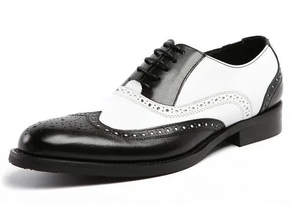 Classic Black White Men Brogue Shoes Oxford Style