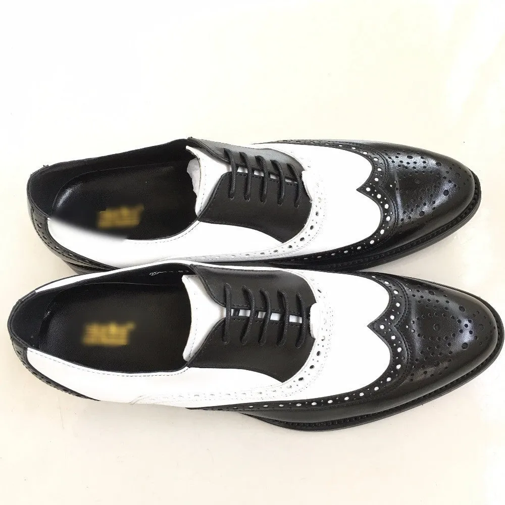 Classic Black White Men Brogue Shoes Oxford Style