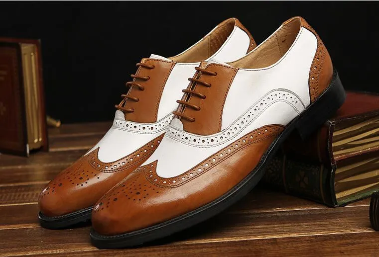 Classic Black White Men Brogue Shoes Oxford Style