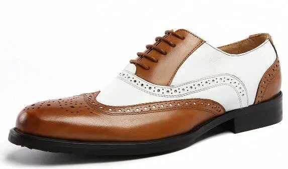 Classic Black White Men Brogue Shoes Oxford Style