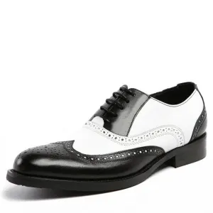 Classic Black White Men Brogue Shoes Oxford Style