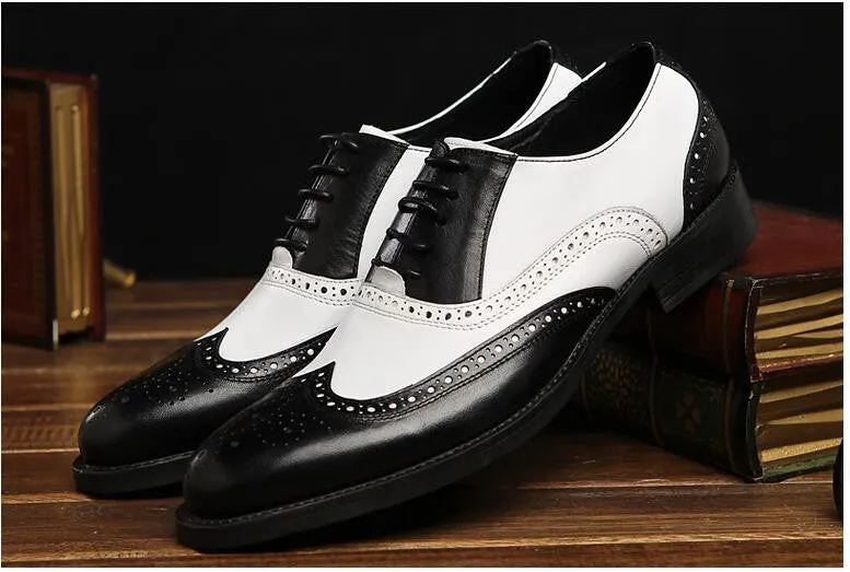 Classic Black White Men Brogue Shoes Oxford Style