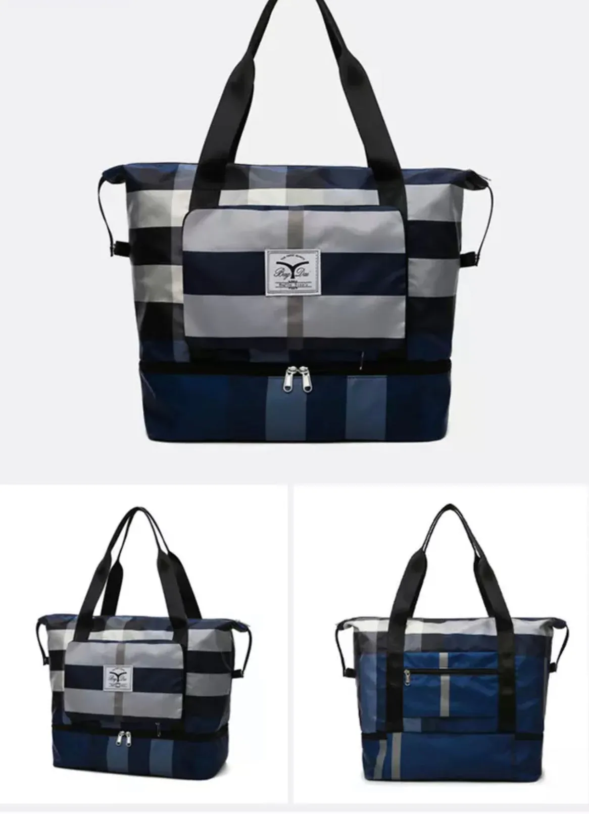 Classic Blue Plaid Lightweight Carryon Travel Bag