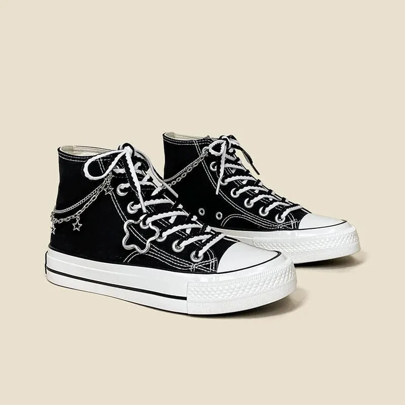 *CLEARANCE* Starry Night Black High Top Canvas Shoes - Unisex