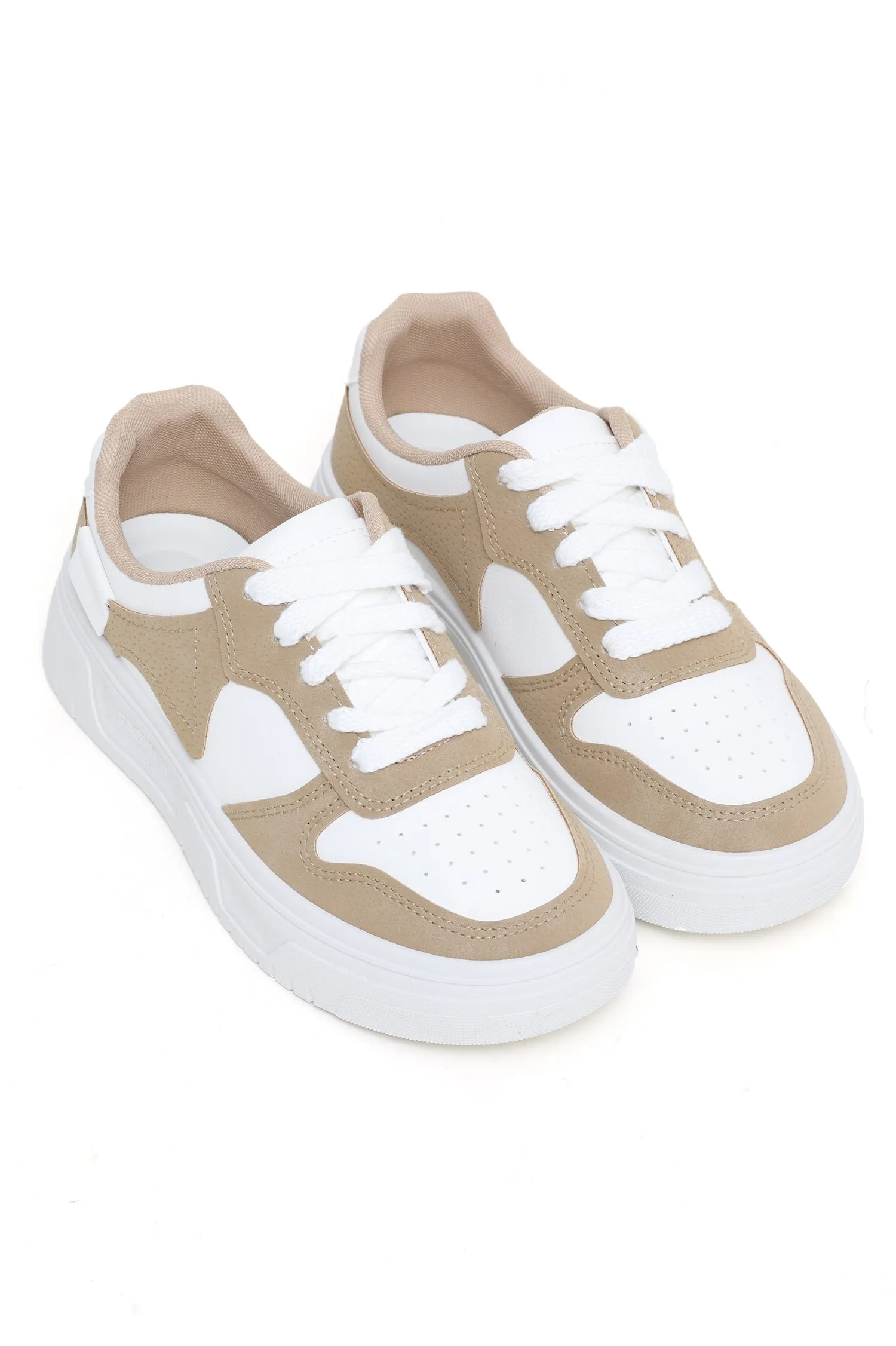 CONTRAST TRAINERS-WHT/KHAKI